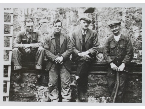 Some of the men who worked with Mr John Gawne in 1950 on the restoration of the 'Peggy' after it had been rediscovered. From left to right: Harry Harrison, John 'Buttons' Kelly, John Gawne and Bill 'Dingy' Bridson.
