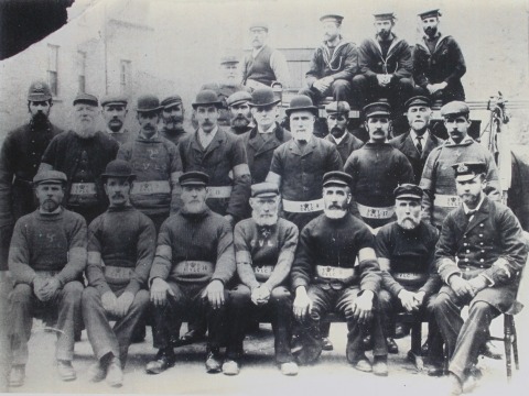 Photocopy of a photograph of the 'Rocket Brigade' comprising men of Castletown. Date unknown. 