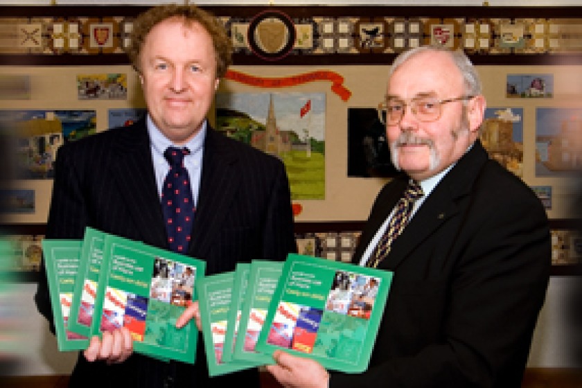 Andrew Corlett of Cains with Chairman of the Heritage Foundation Hon Tony Brown SHK at the launch of the new Business Guide to the Use of Manx.