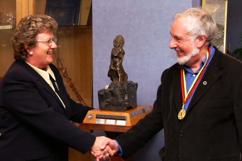 The Foundation's Chairman, the Hon Anne Craine MHK, presenting the Reih Bleeaney Vanannan to Dr Brian Stowell