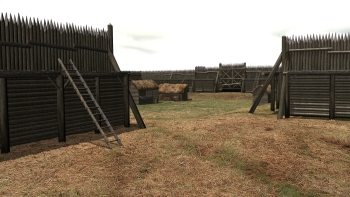 An artist's impression of what the fort might have looked like when it was in use. It's thought a wooden stockade ran around the top of the earthwork to give protection to those inside.