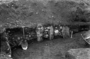 A detail from the 1912 dig showing the size of stones they found on the summit. These could have been the foundation for a structure that once stood there.